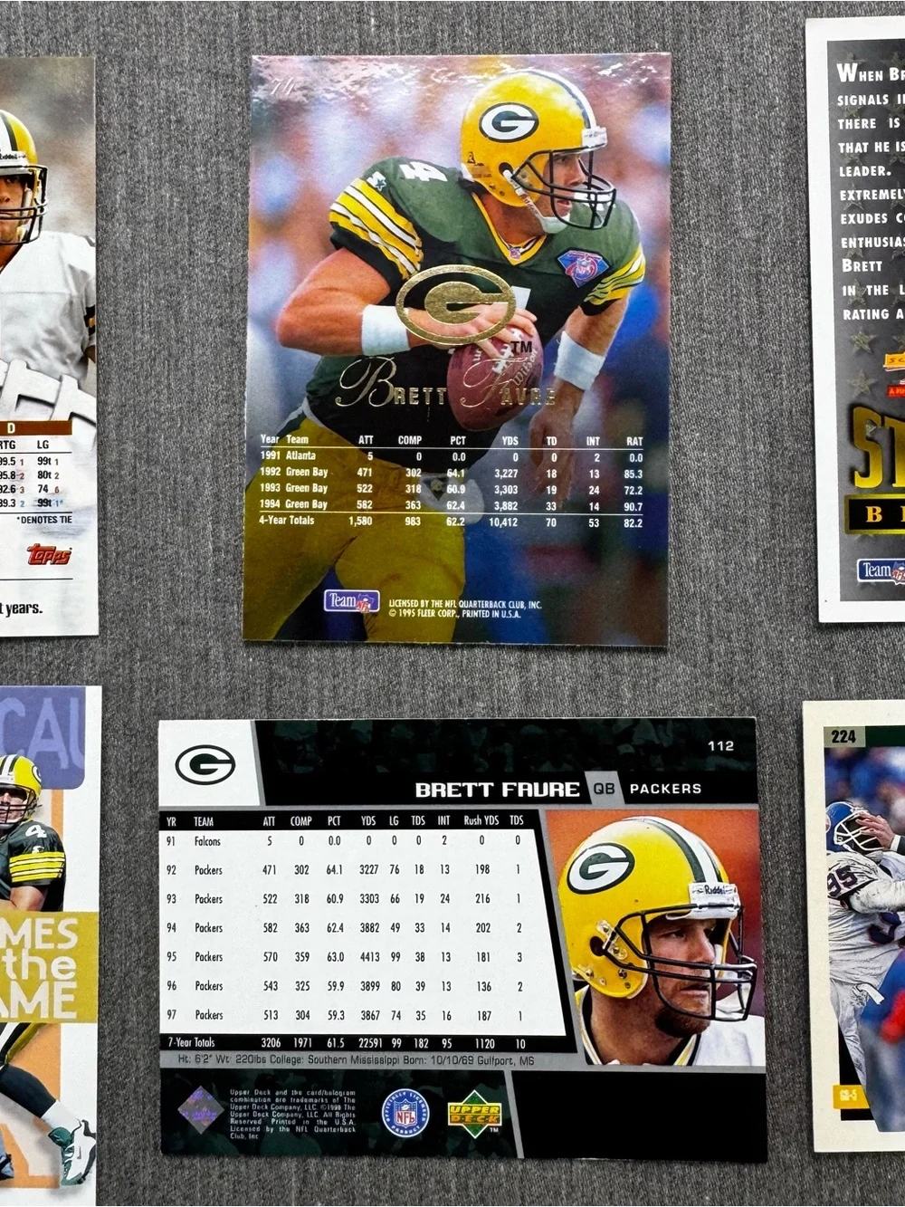 Brett Favre Green Bay Packers Football Card Lot (6 Cards) 1995-1997 Vintage